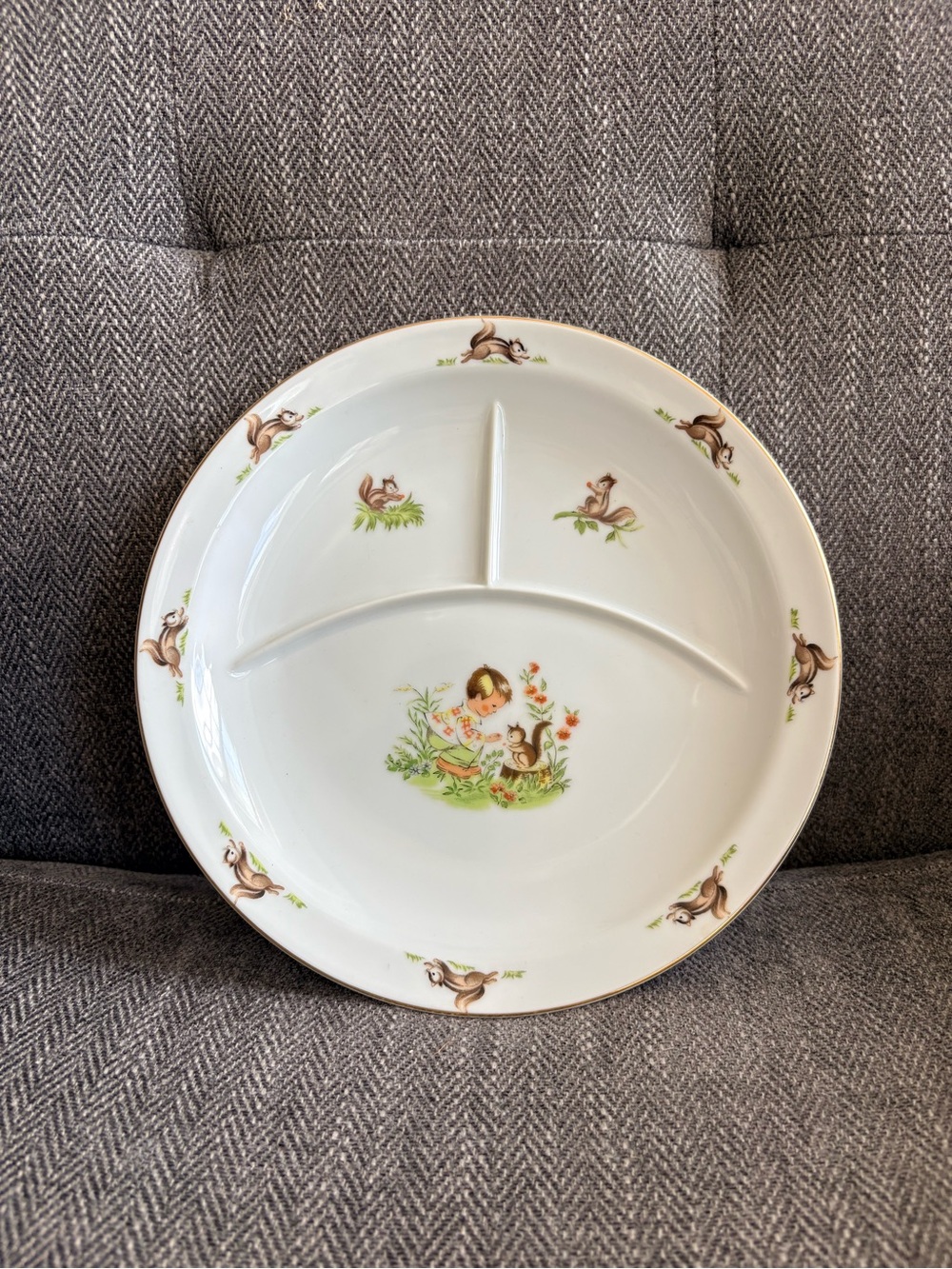 Vintage 70s Divided Child’s Plate – Woodland Squirrel Design from Japan
